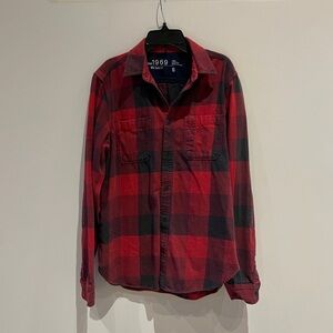 GAP red buffalo check flannel button down long sleeve shirt. Size S